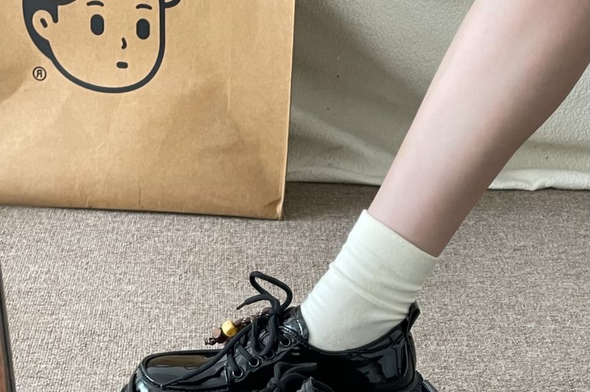 Faux Leather Patent Platform Lace-Up Shoes