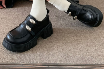 Faux Leather Double Strap Platform Loafers