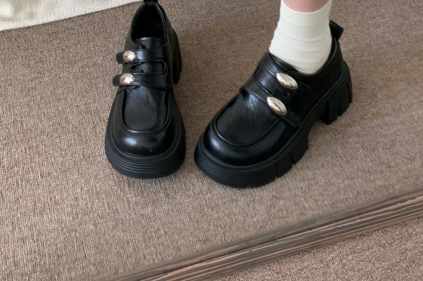 Faux Leather Double Strap Platform Loafers