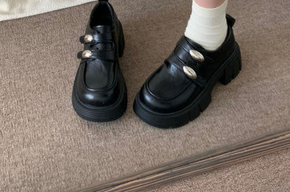 Faux Leather Double Strap Platform Loafers