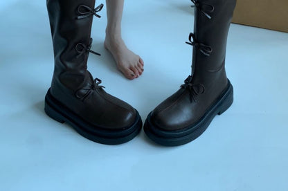 Faux Leather Platform Tall Boots
