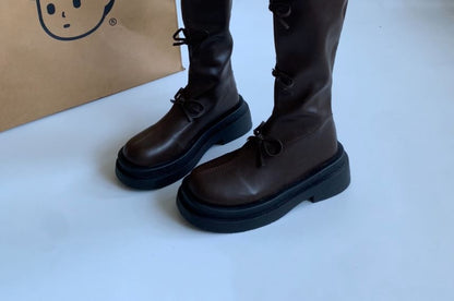 Faux Leather Platform Tall Boots