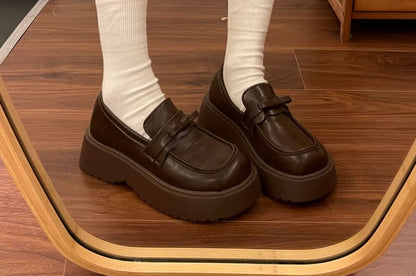 Faux Leather Plain Loafers
