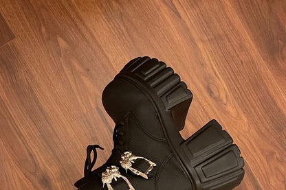 Faux Leather Platform Buckled Strap Short Boots