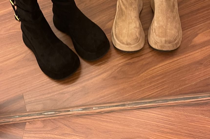 Hidden Wedge Plain Mid Calf Boots