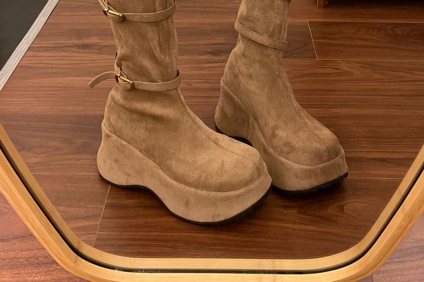 Hidden Wedge Plain Mid Calf Boots