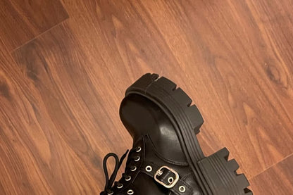 Faux Leather Buckled Strap Platform Short Boots