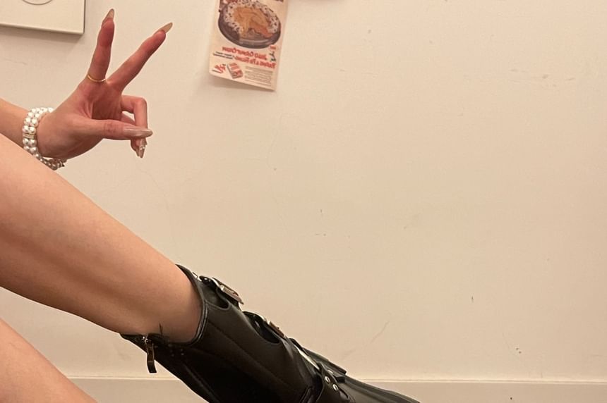 Faux Leather Buckled Strap Short Boots