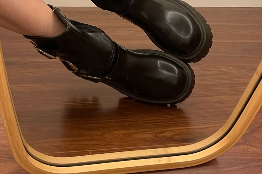 Faux Leather Buckled Strap Short Boots