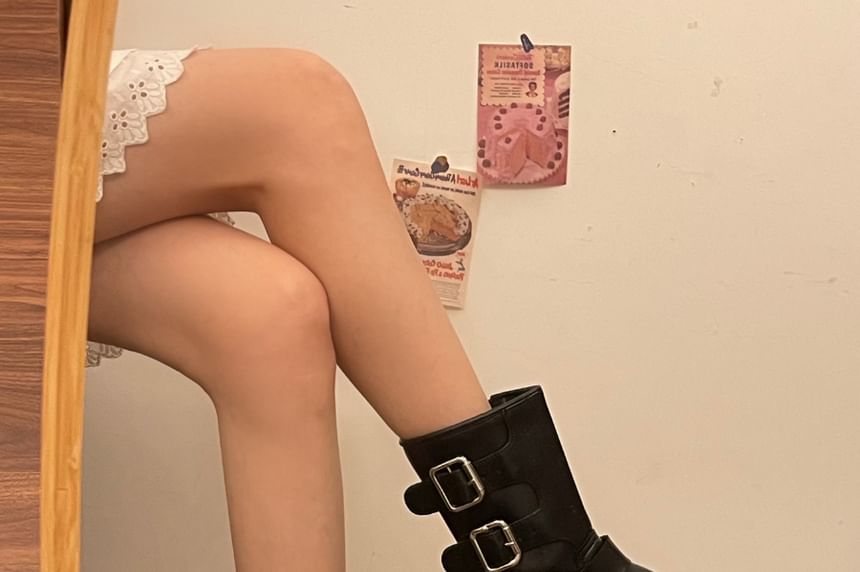 Faux Leather Buckled Strap Short Boots