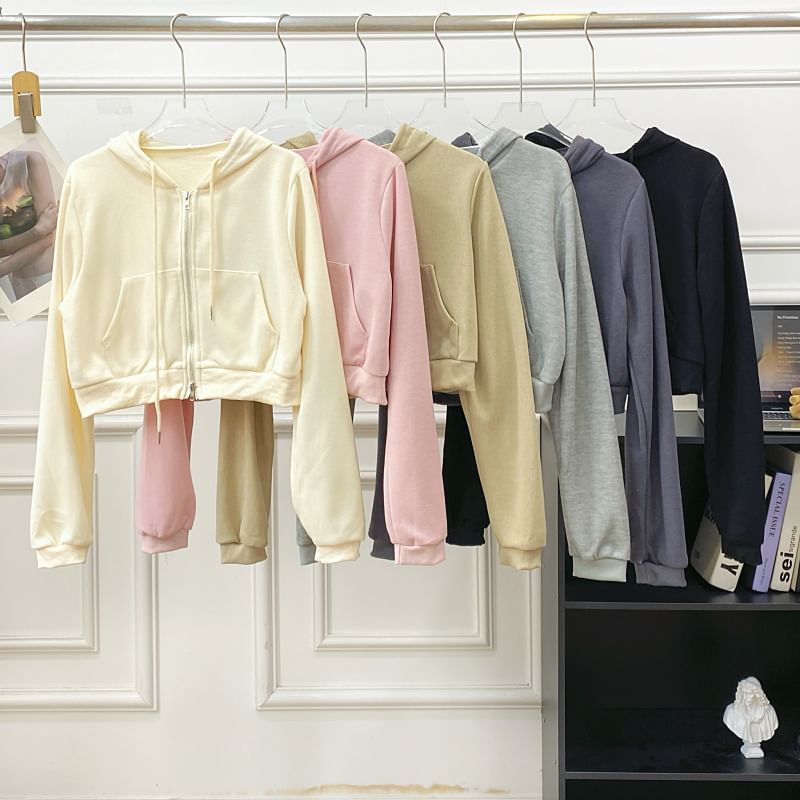 Solid Cropped Zip Hoodie and High-Rise Cargo Mini Skirt Set