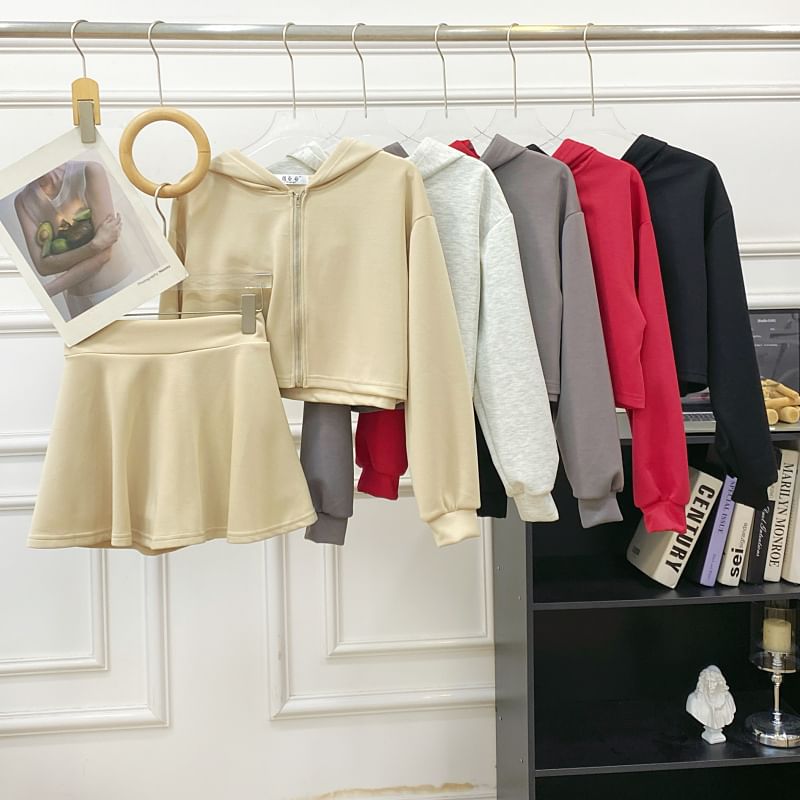 Zip Hoodie and High-Waist Mini A-Line Skirt Set