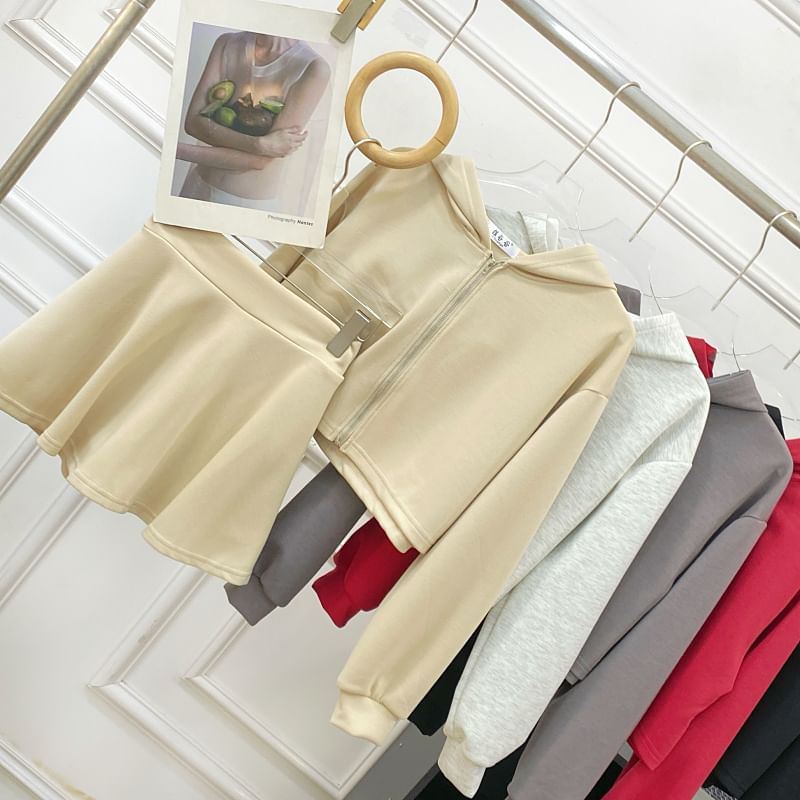 Zip Hoodie and High-Waist Mini A-Line Skirt Set