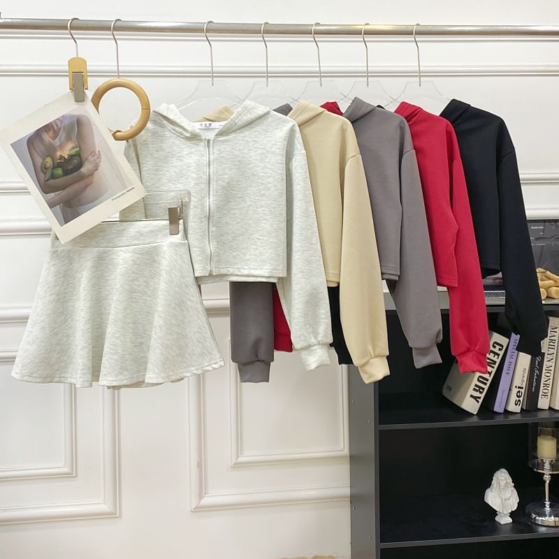 Zip Hoodie and High-Waist Mini A-Line Skirt Set