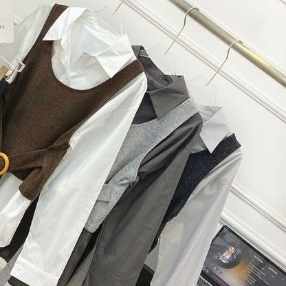 Long-Sleeve Solid Button-Up Shirt and Buckled Tank Top Set