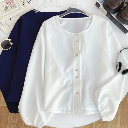 Striped Tank Top and Puff-Sleeve Solid Button-Up Blouse Set