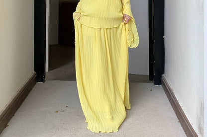 Off-Shoulder Flared-Cuff Solid Blouse and High-Waist Maxi Skirt