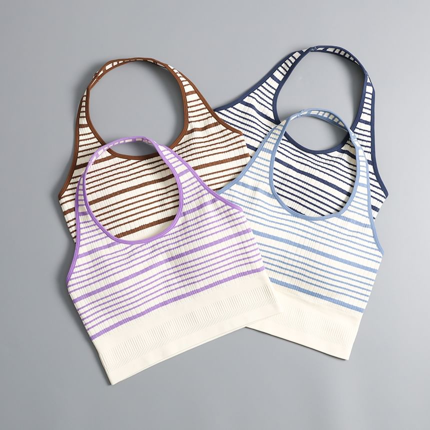 Striped Halter-Style Tank Top with Neck Tie