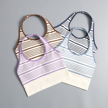 Striped Halter-Style Tank Top with Neck Tie