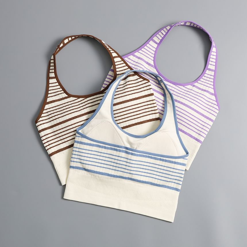 Striped Halter-Style Tank Top with Neck Tie