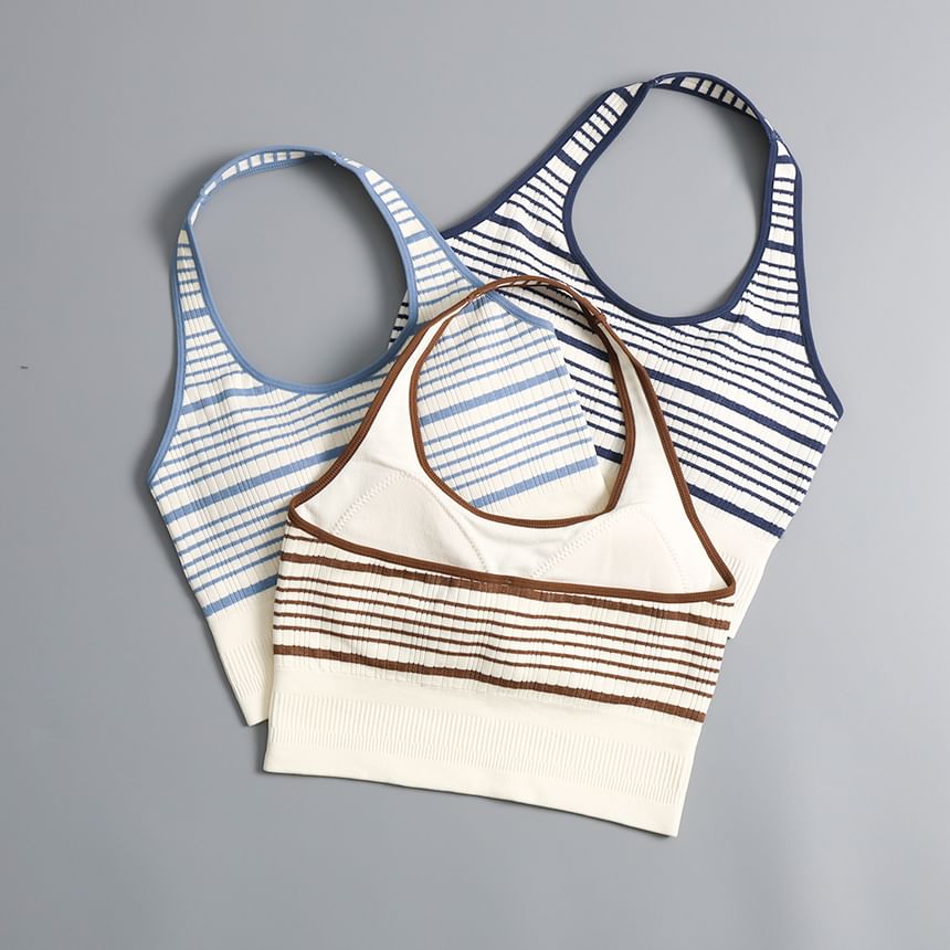 Striped Halter-Style Tank Top with Neck Tie