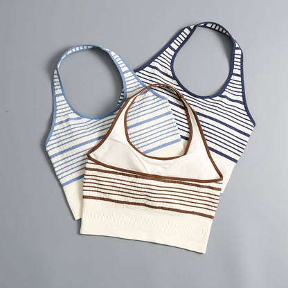 Striped Halter-Style Tank Top with Neck Tie