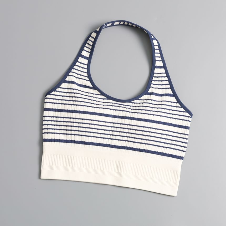 Striped Halter-Style Tank Top with Neck Tie