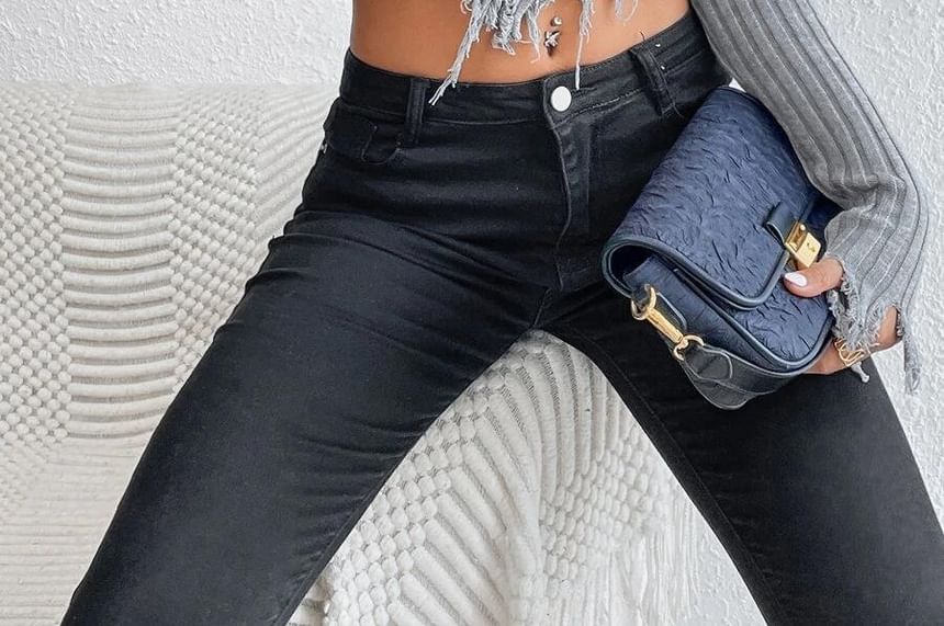 Turtleneck Distressed Solid Cropped Long-Sleeve Knit Top