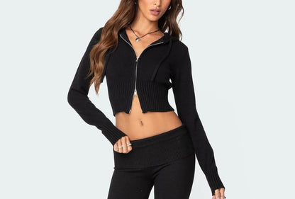 Long-Sleeve Crop Top and Low-Rise Flared Pants Set