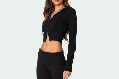 Long-Sleeve Crop Top and Low-Rise Flared Pants Set