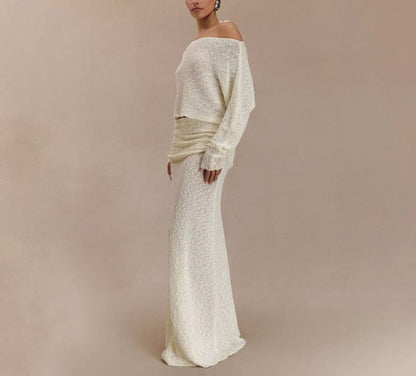Long-Sleeve Crop Top and High-Waist Maxi Skirt Set