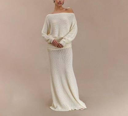 Long-Sleeve Crop Top and High-Waist Maxi Skirt Set
