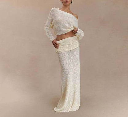 Long-Sleeve Crop Top and High-Waist Maxi Skirt Set