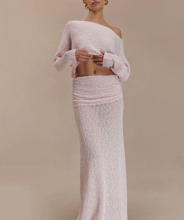 Long-Sleeve Crop Top and High-Waist Maxi Skirt Set