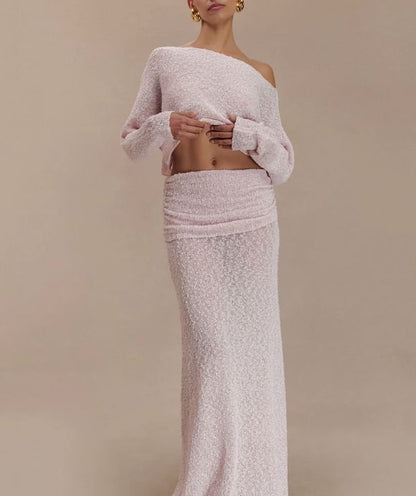 Long-Sleeve Crop Top and High-Waist Maxi Skirt Set