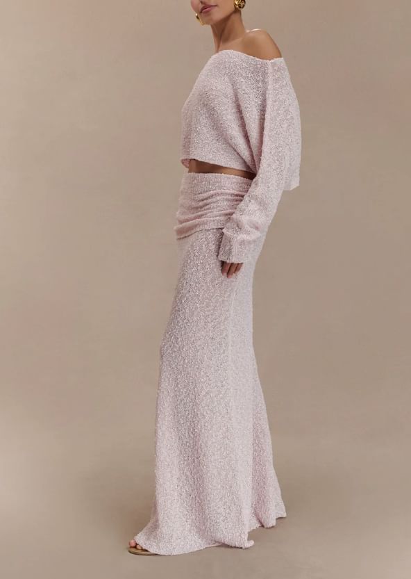 Long-Sleeve Crop Top and High-Waist Maxi Skirt Set