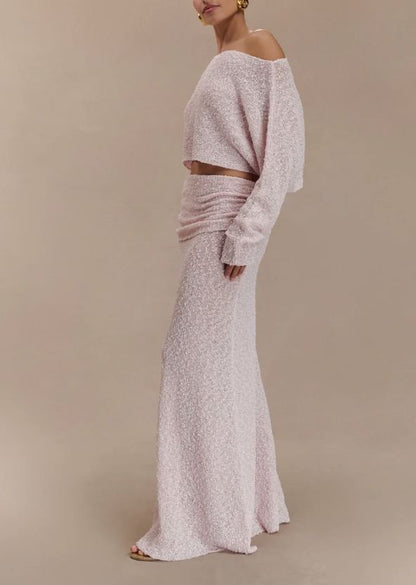 Long-Sleeve Crop Top and High-Waist Maxi Skirt Set