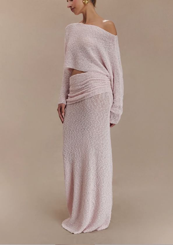 Long-Sleeve Crop Top and High-Waist Maxi Skirt Set
