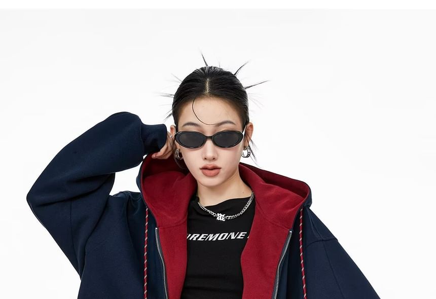 Two-Tone Zip-Up Hooded Sweatshirt