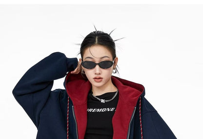 Two-Tone Zip-Up Hooded Sweatshirt