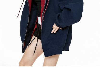 Two-Tone Zip-Up Hooded Sweatshirt