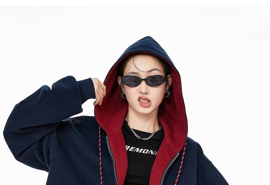 Two-Tone Zip-Up Hooded Sweatshirt