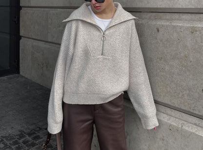 Solid Half-Zip Pullover Sweater