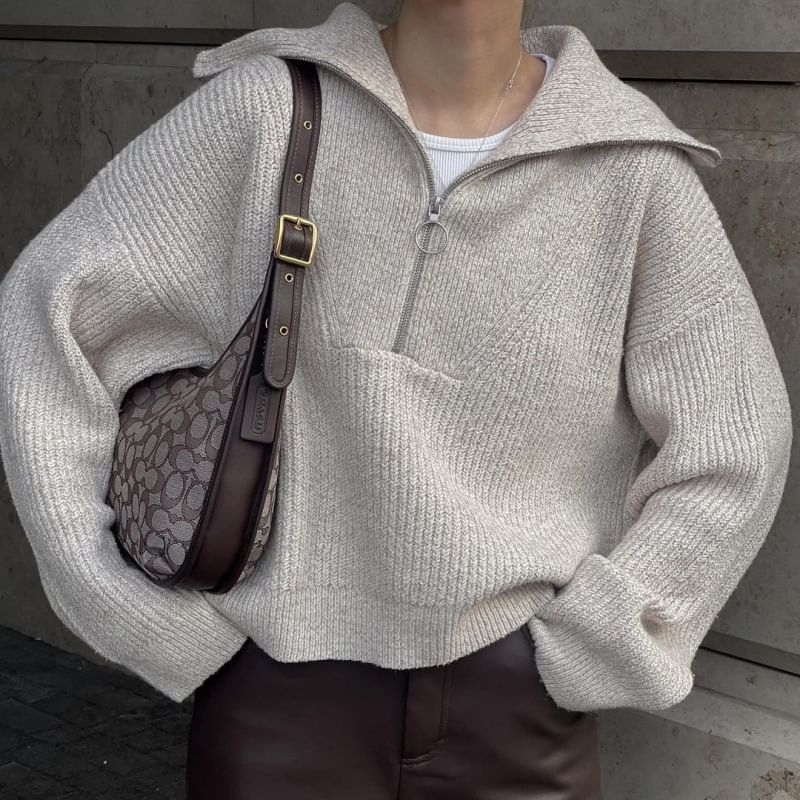 Solid Half-Zip Pullover Sweater