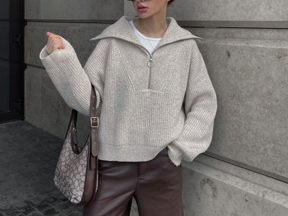 Solid Half-Zip Pullover Sweater