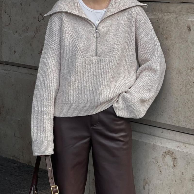 Solid Half-Zip Pullover Sweater