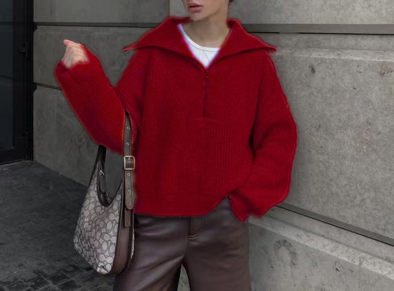Solid Half-Zip Pullover Sweater