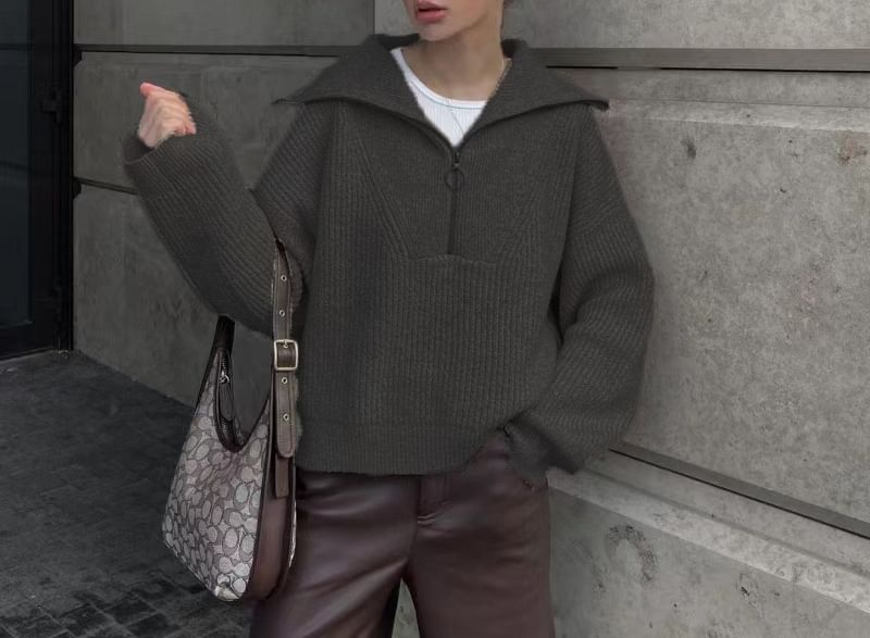 Solid Half-Zip Pullover Sweater