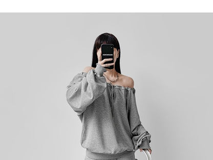 Off-Shoulder Pullover with Drawstring Detail