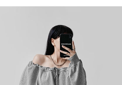 Off-Shoulder Pullover with Drawstring Detail